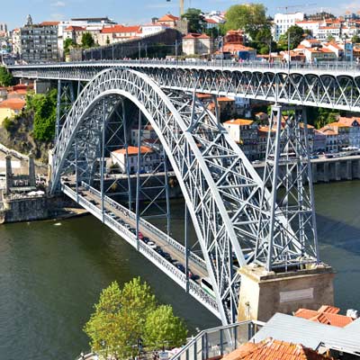 标志性的路易斯一世大桥(Ponte Luís I bridge)横跨波尔图的杜罗河(Douro River)